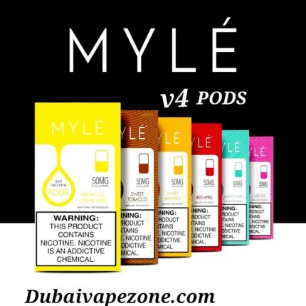 MYLE V4 PODS-1PACK /4PCS EMPTY PODS MYLE PODS v4 empty explores the advantages of our new Myle pods. This amazing taste of Myle pods combined with our anti-leak-proof Myle pods is perfect for those looking for an easy and hassle-free vape experience. These Myle pods are filled with Saltnic Vape Juice, which is designed for use with the Myle device kit. Which Flavor is Myle pods EMPTY POD This is an MYLE empty pod. You can refill the flavor as you like. If you would like your choice of nicotine refill. Brand Name-MYLE Myles vape experience that will hold your spirit up while you are receiving a dose of satisfaction that is based on nicotine salt. These magnetic MYLE Pods V4 are disposable and make sure you take 240 pure and clean puffs. Note:- Comes in Myle v4 Pods  Pack. Original Myle replacement pods are compatible with the Myle Pod V4 Device. Products Extra:-.... 0.9mL/magnetic pod Each pod delivers approximately 240 puffs 50mg Salt Nicotine pods Al flavour Have a Antieak Technology..... MYLE V4 EMPTY PODS MYLE V4 PODS-1PACK /4PCS  Informations A pack of four (4) disposable magnetic Myle pods 0.9mL/magnetic pod 240 puffs/pod (approx.) In Myle v4 pods have more Flavor Lemon Mint Peach Sweet Mango Red Apple Iced Quad Berry Iced Apple Mango Iceds Coffee Iced Mint Pound cake Cubano Pink Lemonade Iced Watermelon Lush Ice Tropical Fruits Mix Mighty Mint Compatible Device: MYLE BASIC KIT V4 MYLE STARTER KIT V4 ( 4 PODS INCLUDED)