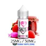 I Love Salts by Mad Hatter E-Juice is a revamped blend of mythical blue raspberries touched with a hint of menthol to create a powerful nicotine salts formulation that will revive the spirit. Saltnic Dubai LOVE SALT E-LIQUID Features: VG/PG: 50/50 Bottle Size: 30ml. Nicotine Strengths: Available in 25mg  or 50mg  nicotine strengths. Contains: Nicotine, Vegetable Glycerin, and Propylene Glycol Mad Hatter I Love Salt Review From the Mad Hatter Juice line, Spearmint By I Love Salt E-LIQUID Mad Hatter nicotine salt is a sweet and minty treat for anyone who loves to chew gooey gum for hours at a time. The cold menthol chills your whole mouth while the punch of sugar acts like a present for your sweet tooth. Not for use in sub-ohm devices 30ml of liquid Available in 25mg and 50mg nicotine concentration Salt nicotine is more efficient and less harsh to vape Leaves you feeling cool and refreshed with a minty blast Contains nicotine, vegetable glycerin, and propylene glycol   I LOVE SALTS BY MAD HATTER  ALL FLAVOR Spearmint Gum – fresh, icy spearmint that will tingle your tongue with a menthol flavor like gum Juicy Apples – Glorious of freshly-picked apples that are beyond crisp and refreshing Fruit Cereal – The most magnificent reproductions of sugary, fruity cereal that has been soaked in creamy, cold milk Grappleberry – Fresh blueberries bursting with sweet and tangy goodness of grapes and apples to satisfy your thirst Strawberry Candy – Sweet and tangy strawberry flavor infused with sugary taffy that sticks to your sweet tooth long after the vapor has left your mouth Sweet Tobacco – Smooth, rich tobacco flavor with the addition of nutty sweetness
