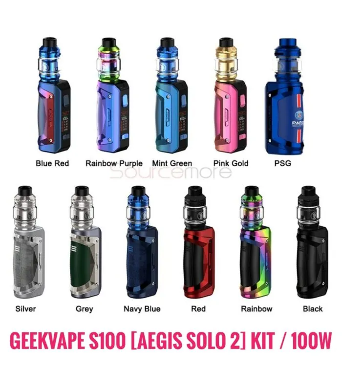 [7:34 am, 24/04/2023] vape Shop: Geekvape S100 (Aegis Solo 2) Kit with Z Subohm 2021 Tank 5.5ml with new tri-proof. Industry-leading IP68 rating water & dust resistance. Ground-breaking shock-resistance. External 18650 battery for long time usage and convenience. A-Lock, accidental press protection. Bigger screen with new UI. And Geekvape Z Subohm 2021 Tank. Parameter: Size: 40.46* 137.6mm Battery: single 18650 battery(not included) Output: max 100W Output voltage: max 8.5V Resistance range: 0.1-3ohm Screen: 1.08 inch TFT display Charging: 5V/2A Low voltage warning: 3.3V±0.1V PCBA Temperature alarm: 85℃ Longest vaping time: 10s Working temperature: -10-40℃ Stand-by current: < 10uA Storage temperature: -20-60℃ Relatve humidity: 10% RH- 70% RH Capacity: 5.5ml Resistance: 0.2ohm KA1 single mesh coil(70-80W) 0.25ohm KA1 dual mesh coil(45-57W) Thread: 510 Packages: 1* Geekvape S100 device 1* Geekvape Z Sub-ohm 2021 Tank(pre-installed: 0.2ohm KA1 single mesh coil, spare: 0.25ohm KA1 dual mesh coil) 1* Type-C cable 1* Replacement tube(5.5ml) 1* Spare parts pack 1* User manual [7:36 am, 24/04/2023] vape Shop: GEEK VAPE S100 AEGIS SOLO 2 STARTER KIT Features: IP68 rating tri-proof mod Powered by single 18650 battery, max 100W output 1.08 inch TFT Screen Accidental press protection A-lock, toggle the A-lock left/ right to turn on/off the A-lock VW/ VPC/ Bypass/ Stealth modes Adjustable top airflow Top filling design Geekvape Z series coil [7:38 am, 24/04/2023] vape Shop: The all-new Aegis S100 (Aegis Solo 2) vape kit from GeekVape offers improved performance up to 100W. Powered by external 18650 battery (not included - buy batteries here) and Tri-Proof protection from its new compact, shock-resistant design.