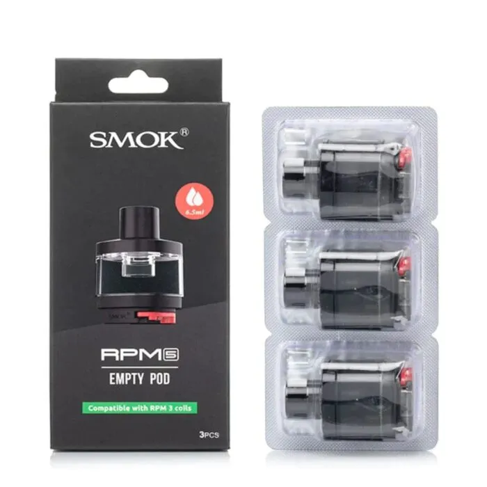 SMOK RPM 5 REPLACEMENT EMPTY PODS Features: Brand: Smok 6.5mL Refillable Pods Sliding Top Fill System SMOK RPM 3 Coil Series Press Fit Coil Installation Magnetic Pod Connection SMOK RPM 5 REPLACEMENT EMPTY PODS   are Available to Deliver in Uae, Dubai, Abu Dhabi, Sharjah, Ajman, Al Ain, Fujairah, Umm Al Quwain & Ras Al Khaimah. Warning: If the coils has a sub-ohm resistance, please make sure you have a great understanding and technical knowledge on how to use mods and batteries that can handle Sub-Ohm coils. Do not use short or flat 510 connection on any hybrid or hybrid style device. If you are not familiar or unsure of particular products or set-ups, please do not use it. Always use proper precautions and handling.Smok 