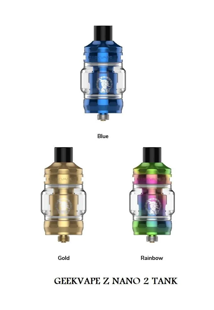 GEEKVAPE Z NANO 2 TANK 3.5ML is an upgrade of Geekvape Z nano tank, with top filling design and adjustable top airflow, combined with Geekvape B series Coil engineerd to provide the flavor satisfication you deserve.The Geekvape Z Nano 2 tank is a versatile option that's intended for sub ohm vaping. As well as this, it is able to support both a DTL (Direct To Lung) and MTL (Mouth To Lung) vape. This is due to its compatibility with the whole of the Geekvape B Series coil range. You'll also find a 0.2 Ohm and a 0.6 Ohm coil included in the box to get you started. Parameters: Capacity: 3.5ml/ 2ml Resistance: 0.2ohm Ni80 mesh coil(50-58W) 0.6ohm KA1 mesh coil(15-25W) Thread: 510 GEEKVAPE Z NANO 2 TANK 3.5ML  Features: -Adjustable top airflow -Top filling design -Geekvape B series coil 1x Geekvape Z Nano 2 Tank(pre-installed: 0.2ohm Ni80 mesh coil, spare: 0.6ohm KA1 mesh coil) 1^ Replacement tube(2ml) 1 -Drip tip     Coil tool     Spare parts pack 1x User manual