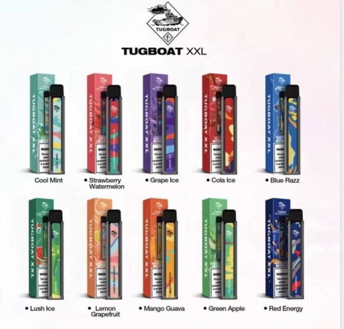 Tugboat XXL Disposable Vape Device is a disposable pod device for a mouth to lung vapers (cigarette feel). With pre-filled saltnic e-liquid, the Tugboat Vape brings an easy vape for portability and ease of use. Come with a fully charged battery that is guaranteed not to lose charge until e-liquid is fully enjoyed. Here comes the TUGBOAT XXL Disposable Pod Device! It comes in ultra-portable and lightweight design which you can conveniently carry it anywhere if you like. Powered by 1000mAh internal battery, it supports up to 2500 puffs to meet your daily demands. Besides, it has no leak issues. No need to refill vape juice, no need to charge, pick up and use, use and discard, no threshold operation. Moreover, there are various kinds of flavors for your options. Just get it now And enjoy the pleasant sensation brought by Tugboat! You can draw and activate the tugboat XXL Disposable Vape Pod Device in By UAE to enjoy frosty inhales and lightly sweet exhales, while your taste buds will get that gentle icy bites and teasingly cooling throat hits. Brand: Tugboat Vapor Tugboat XXL Disposable Vape (2500 puffs) Specification: Liquid Capacity : 6.5ML Built-in Pod Size (mm.): 105 x 19 x 18 Nicotine by volume: 5.0% 2500 Puffs Approx Battery Capacity: 1000 mah Color: Black Quantity: 1pc./pack Features: Draw-activated disposable pod Best for MTL vape Pre-filled Salt-Nic e-liquid Four flavors for your selection With 10 Flavors of Selection. Strawberry Watermelon Lush ice Blue Razz Cool Mint Grape Ice Red Energy Mango Guava Green Apple Lemon Grape Fruit Cola Ice Mango Blast Peach Pina Colada