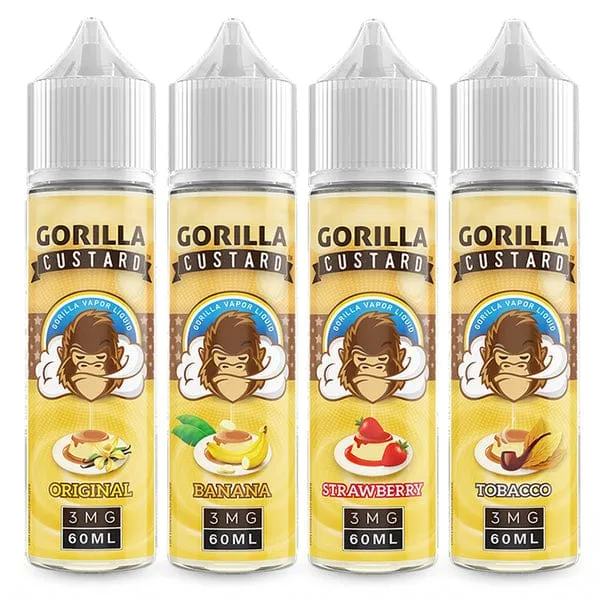 GORILLA CUSTARD E- LIQUID 60ML Original by E&B 60ml . Vanilla custard, Cream, Above All mixed into one bottle creating a uniquely flavorful experience. Gorilla Custard Strawberry E Liquid by E&B Flavor is a hint of juicy delicious strawberry fruit on the inhale followed by sweet vanilla custard on the exhale.  Custard with the cream on top is soothing and a perfect all-day vape e-juice. GORILLA CUSTARD E- LIQUID 60ML Features: Flavor – Custard, Cream Bottle Size – 60 ML  Nicotine Level – 3 MG, 6 MG VG/PG – 70 /30 Ingredients – Propylene Glycol, Vegetable Glycerin, Natural & also Artificial Flavors, Nicotine. Best buy original Gorilla custard E-Liquid by E & B Flavor 60 ml  ★BANANA: The classic flavor of sweet banana, and custard that will melt your heart away. Get ready for a delectable vaping experience with this banana custard profile. ★ORIGINAL: The golden standard of what a true custard flavor should be, balanced perfectly for a superior creamy experience. ★STRAWBERRY: A hint of juicy delicious strawberry fruit on the inhale followed by sweet vanilla custard on the exhale. ★TOBACCO: Vanilla custard, cream, and smooth tobacco all mixed into one bottle creating a uniquely flavorful experience. Whether you are looking Gorilla Custard Original E Liquid by E&B Flavor or other flavor made by E&B Flavor here at E- Dubai vape zone Dubai we can Provide you a massive collection of E liquid and Saltnic with best prices in UAE, We are Provide Delivery Full United Arab Emirates .24/7 Service Customer service: There is a 24-48 hrs, processing time for all orders, with most order sent out for delivery within 24 bussinss hrs. Also We strive to ship orders out as quickly as possible. We deliver to anywhere to United Arab Emirates.