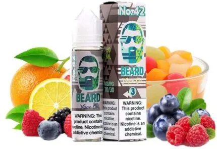 NO.42 BUY BEARD VAPE CO 60ML Review No. 42 By Beard Vape Co 60ml is a deliciously juicy fruit cup. The amazing ability to layer juicy fruit flavors so that the palate can explore sweet, tart and tangy tastes while refreshing their palate keeps vapers coming back for more. As you inhale, the palate will instantly feel refreshed, as tangy citrus fruits and juicy berries like blueberry and strawberry bathe the tongue. On the exhale, sweet flavors like apple and banana hit the sweet tooth with a hit of fruity sugar. No. 42 vape juice from Beard Vape Co comes in a medium-sized bottle and has a 70 percent VG and 30 percent PG base so that you can enjoy big and puffy clouds of vapor and a solid throat hit. So, if you’re looking for the very best fruit cocktail flavor out there, check out this sensation E-Liquid. Made with only the best ingredients, it’s gushing with juicy fruity goodness that will satisfy you all day long. No wonder it makes for a perfect ADV sensation. Package Contents Include: 1 x 60ml bottle of No. 42 by Beard Vape Co VG/PG: 70/30 Flavor Profile: Fruit Cup Whether you are looking  NO.42 BUY BEARD VAPE CO 60ML E-LIQUID – flavor made by The Vape Bean EJuice here atDubai vape zone we can Provide you a massive collection of E liquid and Saltnic with best prices in UAE, Same Day Delivery in Abu Dhabi and next Day Delivery to Dubai, Sharjah, Ajman, Ras Al Khaimah, Al Ain & Ruwais .