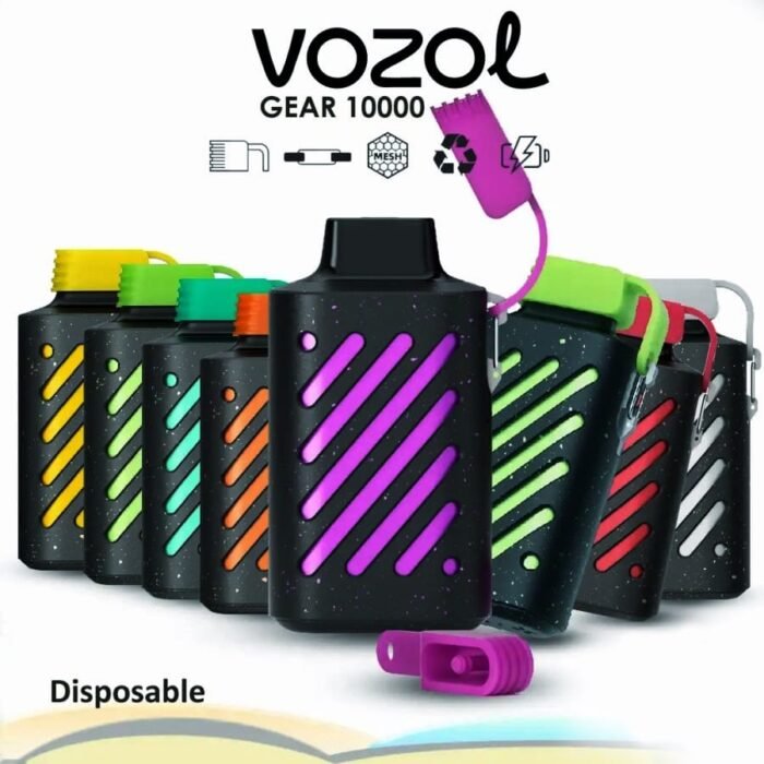 VOZOL GEAR 10000 PUFFS  disposable vape is new line of Vozol series. Approximately 10000 puffs, use of PCR materials in 65% of the device, has A soft mouthpiece Multi-Functional Buckle for a multi-purpose life Ground-breaking carabiner design, buckle in just like a snap. Removable Mouthpiece Protector Best mouthpiece protection solution. Not only keeping hygiene easier but also care your habit. Quick Charging 45 Minutes Fully Charged 45 minutes from 10 uptown 100% fully charged compared with normal charging, 30% faster than others. Touch Outside Silky Inside Silky taste enhanced by mesh coil, bigger but smoother. VOZOL GEAR 10000 PUFFS Nicotine Strength: 5% Special USB Type-C Battery Capacity: 500mAh Rechargeable E-liquid Capacity: 20 ml Weight: 70g